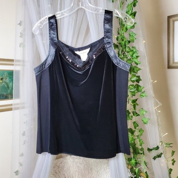 Exclusively Misook Tank + Cardigan Black Sequin Long Sleeve Embroidered Size XL - Picture 2 of 7